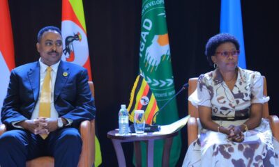 Uganda's Health Minister Dr Jane Ruth Aceng (R) with Dr. Workneh Gebeyehu, IGAD Executive Secretary.