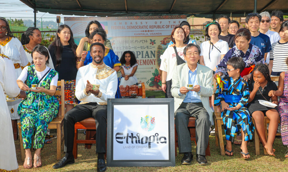 Mr. Robel Admassu, Chargé d'affaires of the Ethiopian Embassy joined by Japanese ambassador to Uganda is H.E. Sasayama Takuya and other guest who gathered for the ceremony