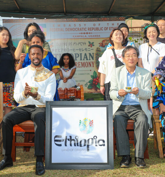 Mr. Robel Admassu, Chargé d'affaires of the Ethiopian Embassy joined by Japanese ambassador to Uganda is H.E. Sasayama Takuya and other guest who gathered for the ceremony